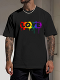 Men's T-Shirt Love Rainbow Neon Paint Art Dripping On Black T Shirt