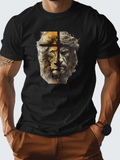 Men's T-Shirt Fierce Wild Lion With Weathered Face Portrait Fusion