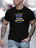 Men's T-Shirt Birthday Prince Gold Crown With Stars And Blue Lettering Prince