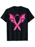 Men's T-Shirt Pink Awareness Ribbon With Bat Wings Under Dark Shadows Ribbon