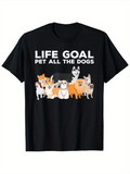 Men's T-Shirt Life Goal Pet All The Dogs Surrounded By Happy Cartoon Smiling Playful Puppies Dogs