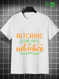 Men's T-Shirt Hitching For An Exciting Journey With Adventure Inspired Lettering