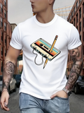 Men's T-Shirt Retro Colored Cassette With Pencil Drawing Tape Music Memory