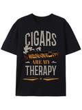 Men's T-Shirt Cigars Are My Therapy Vintage Style Illustration With Burning Cigar