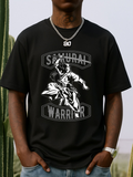 Men's T-Shirt Samurai Warrior Dynamic Brushstrokes In Black And White Defender Samurai