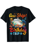 Men's T-Shirt Aw Ship Its A Birthday Trip Colorful Palm Trees With Cruise Ship
