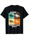 Men's T-Shirt And Theyre Off Colorful Retro Panels With Jockeys Racing Horses