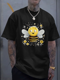 Men's T-Shirt Cartoon Flowers And Bubbles With Cheerful Smiling Bee