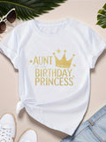 Women's T-Shirt Aunt Of The Birthday Princess With Gold Stars And Glittering Crown