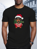 Men's T-Shirt Festive Christmas Tree With Striped Sweater Wearing Dachshund Dog