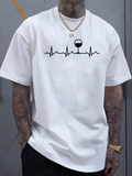 Men's T-Shirt Minimal Heartbeat Line With Wine Glass Centerpiece Graphic