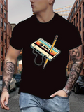 Men's T-Shirt Retro Audio Cassette And Pencil Sunset Design Tape