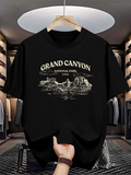 Men's T-Shirt Grand Canyon National Park With Vintage Outline Mountains And Scenic River
