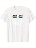 Men's T-Shirt American Sunglasses With Patriotic Flag Motif Overlaying Pilot Text