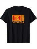 Men's T-Shirt Venezia Heraldic Winged Lion Among Ornate Medieval Banner Motif