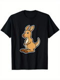 Men's T-Shirt Cartoon Style Brown Kangaroo With White Belly Centered Kangaroo