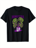 Men's T-Shirt Monstera Skull With Neon Palms Surrounded By Purple Jungle Leaves Skull