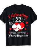 Men's T-Shirt Celebrating 22 Happy Anniversary Hearts With Wedding Rings And Love