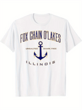 Men's T-Shirt Fox Chain O Lakes Unsalted Shark Free Illinois With Nautical Anchor Motif White T Shirt