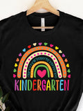 Women's T-Shirt Kindergarten Colorful Rainbow Hearts With Dots And Love Motif Centerpiece