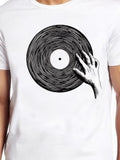 Men's T-Shirt Vintage Hand Engraved Style Gripping A Spinning Record Disc