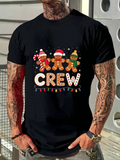 Men's T-Shirt Festive Holiday Gingerbread Cookies Dancing Under Twinkling String Lights Crew