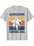Men's T-Shirt Aggressive Cuddling Retro Striped Backdrop Featuring Judo Grappling Scene