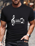 Men's T-Shirt Shhh Musical Staff And Rest Symbol On Black Tee