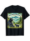 Men's T-Shirt Great Smokey Mountains Mother Bear With Cubs Among Forest Pines And Distant Blue Mountains