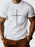 Men's T-Shirt Minimal Black Cross With Small Red Bird Perched At The Center