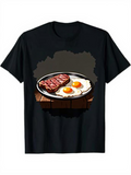 Men's T-Shirt Rustic Wooden Tabletop With Fried Eggs And Juicy Grilled Steak Plate