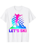Men's T-Shirt Lets Ski Vibrant Neon Mountain With Ski Jumper Under Striped Sunset