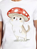 Men's T-Shirt Whimsical Cat With Red Mushroom Hat Illustrating Forest Vibes