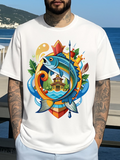 Men's T-Shirt Vibrant Oceanic Scene With Swirling Waves And Jumping Blue Fish