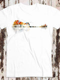 Men's T-Shirt Sunlit Autumn Trees Reflected On Calm Water With Distant Houses
