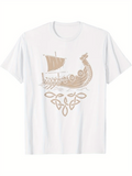 Men's T-Shirt Nordic Wooden Ship With Legendary Patterned Sail On Calm Water