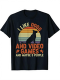 Men's T-Shirt I Like Dogs Colorful Silhouette With Sunset Graphic Behind Black Dog