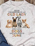 Men's T-Shirt Never Underestimate An Old Lady Born In June With Loving Cute Dogs