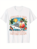 Men's T-Shirt Husband Wife Tropical Sunset Cruise With Watermelon And Drinks Ship