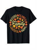 Men's T-Shirt Blessed Grateful Thankful Happy Family Surrounded By Autumn Leaves Pumpkin