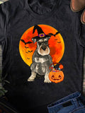 Men's T-Shirt Halloween Night Glowing Moon With Witch Hat And Pumpkin Dog