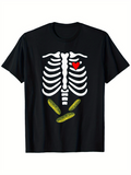 Men's T-Shirt Playful Skeleton With Small Red Heart And Bright Pickle Bones