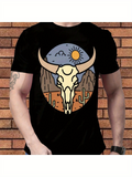Men's T-Shirt Desert Landscape Under Bright Sun With Mountain View And Bull Skull