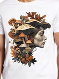 Men's T-Shirt Autumn Leaves And Forest Mushrooms Surrounding A Stylized Ethereal Woman Portrait