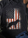 Men's T-Shirt Vintage American Flag With Weathered Effect And Brave German Shepherd Dog