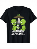 Men's T-Shirt Meanwhile In Poland Green Aliens Meeting Under Glowing Spaceship Light