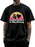 Men's T-Shirt Peace Love Skydiving Gradient Sunset With Heart And Peace Symbol