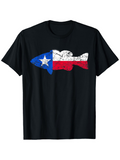 Men's T-Shirt Hand Drawn Country Map Patterned Fish With Bold Color Blocking