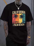 Men's T-Shirt California Palm Beach Sunset Silhouettes With Palm Trees And Vibrant Colors