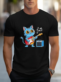 Men's T-Shirt Playful Blue Cat With Electric Guitar And Musical Notes